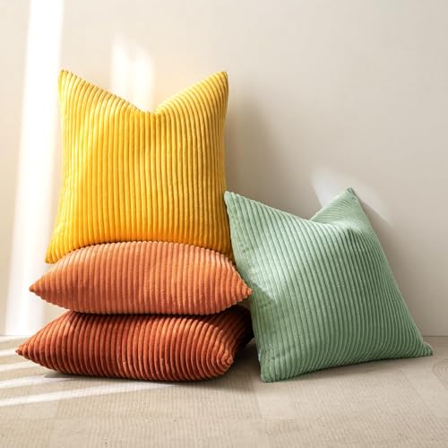 Image of MIULEE Decorative Throw Pillow Covers 16x16 Inch Set of 4, Vibrant Cushion Covers Vintage Retro Home Decor, Mix and Match Color Clash Design for Sofa Couch Bed Living Room Yellow Rust Green