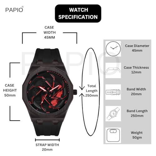 Image of PAPIO Men's Sports Watch, Black Case with Interchangeable Silicone Straps, Geometric Pattern Dial, Multiple Colors Available