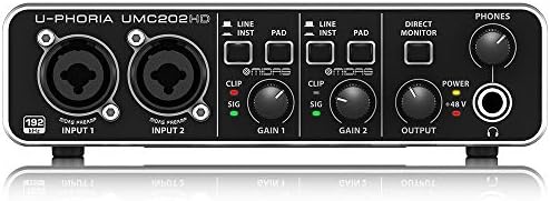 Behringer U-PHORIA UMC202HD Audiophile 2x2, 24-Bit/192 kHz USB Audio Interface with Midas Mic Preamplifiers