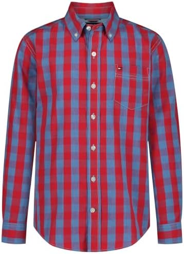 Tommy Hilfiger Boys' Long Sleeve Woven Button-down Shirt, Lightweight & Breathable