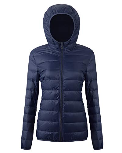 Women's Hooded Packable Down Jacket Ultra Light Weight Short Puffer Coat with Travel