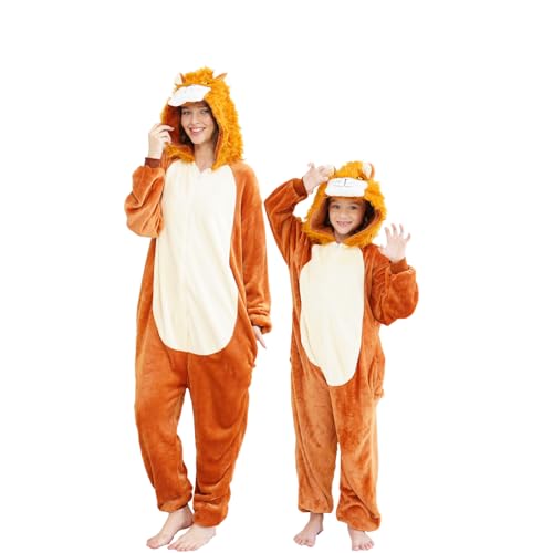 dpouujxo Unisex Kids Lion Onesie Pajamas Flannel Cosplay Animal One Piece Halloween Costume Pajamas Homewear