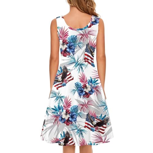 Image of Women's Casual Loose Sundress Midi Sleeveless Crewneck Dress Summer Beach Tank Dress with Pockets