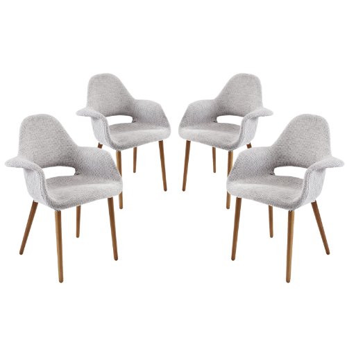 Modway Aegis Mid-Century Modern Upholstered Fabric Four Dining Chairs With Wood Legs In Light Gray #TOP1