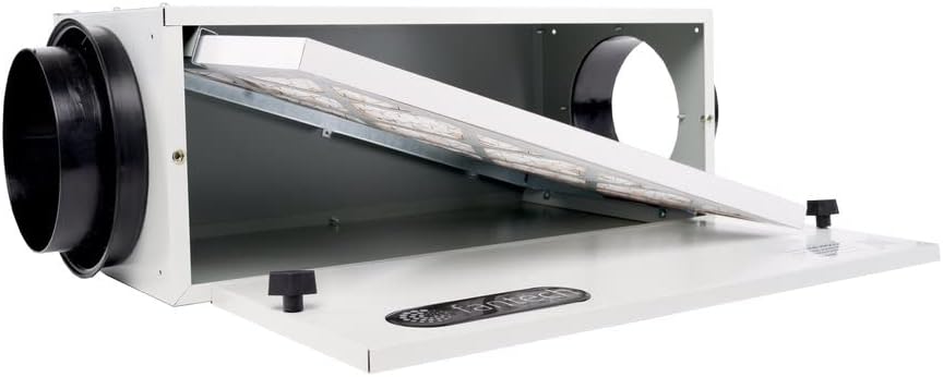 Fantech FB 6 In-line Filter Box, interior view with open access panel and filter