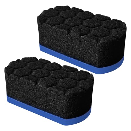 YUPIKJI 2PCS Tire Shine Applicator Pad, Hex Grip Car Waxing Sponge, Multi-Purpose Car Tire Dressing Detailing Sponge, Reusable Car Cleaning Sponge Accessories for Applying Tire Shine (Blue)