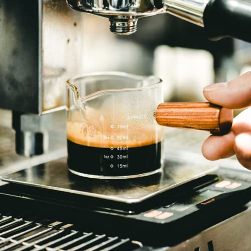 Joymenthere Espresso Shot Glass 75Ml Double Spout Mini Measuring Cup Espresso Cup Accessories With Wood Handle For Barista Milk Coffee Espresso Making, Set Of 2 (Regular) #TOP2