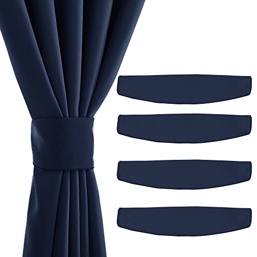 NICETOWN Strong Magnetic Curtain Tie Outdoor Elegant Decorative Tie Modern Curtain Solid Color Tie Drape (Navy Blue, 11.8 X 4 Inches, Set of 4)