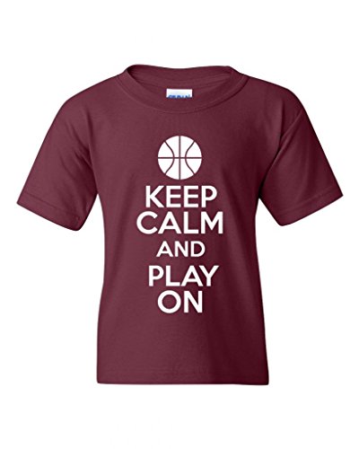 Keep Calm and Play On Basketball Statement Novelty Youth Kids T-Shirt Tee (Medium, Maroon)
