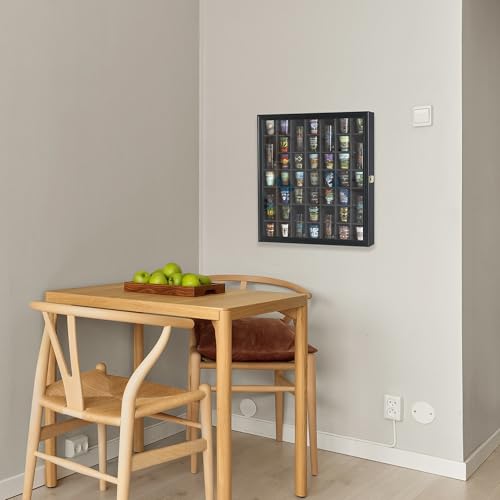 41 Shot Glass Display Case Holder Bar Collection Cabinet Wall Rack Shadow Box with Door Black - Thumbnail 7