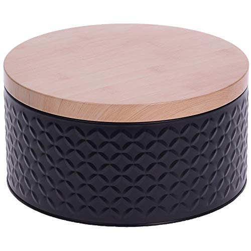 Circular redonda en relieve metal magdalena almacenamiento de la cocina pastel galleta galletas lata (negro)