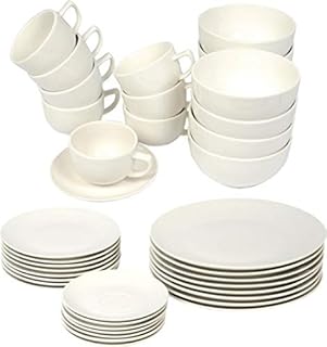alpina Tableware - Tableware Set 40 Pieces - 8 Persons - Dishwasher Safe - Suitable for Microwave - Porcelain - White