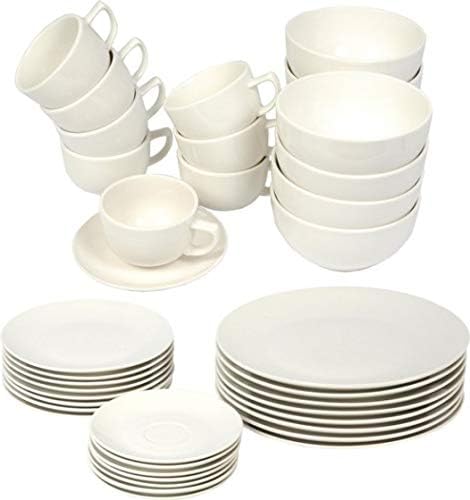alpina Tableware - Tableware Set 40 Pieces - 8 Persons - Dishwasher Safe - Suitable for Microwave - Porcelain - White