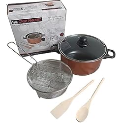 Top Sartenes Antiadherentes Copper Top - Juego de 5 sartenes antiadherentes con cesta, 2 cucharas y tapa de vidrio templado (24 cm)