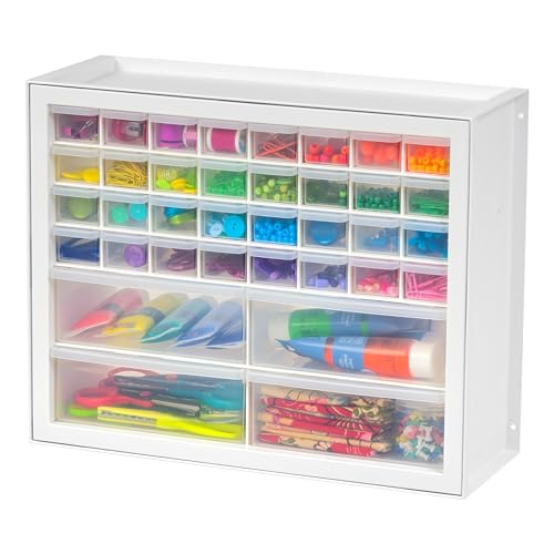 Image of IRIS USA 36-Drawer Storage Cabinet, Made in USA, Small Parts Storage Craft Organizer, Tool Chest, Hardware, Electronics, Screws, Nuts & Bolts, Garage & Workshop Storage, Teacher Toolbox, White