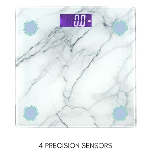 Marble Digital Scale | Glass Digital Weight Scale | Marble Finish | Marble Bathroom Décor Scale| 395 Pound Capacity | Bathroom Scales for Weight | Digital Scale for Body Weight | Glass Scale Weight - Thumbnail 3