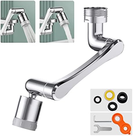 VIRKOMBI 1440°Swivel Tap Aerator, Rotatable Multifunctional Kitchen Sink Extension Faucet with Adjustable 2 Water Outlet Bathroom Tap Attachment for M24 External Thread M20 22 Internal Thread