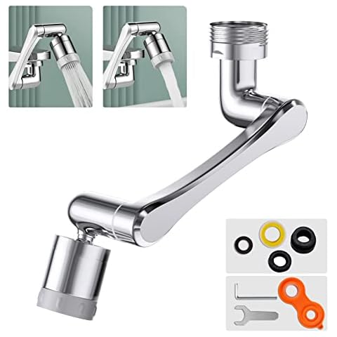 VIRKOMBI 1440°Swivel Tap Aerator, Rotatable Multifunctional Kitchen Sink Extension Faucet with Adjustable 2 Water Outlet Bathroom Tap Attachment for M24 External Thread M20 22 Internal Thread Cover