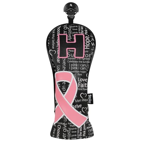 Pink Ribbon Golf Head Covers for Woods and Driver, Golf Headcover for Women Female Ladies (for Hybrid)