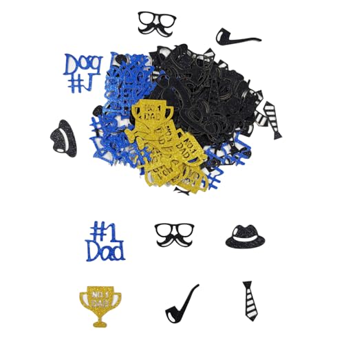 100 piezas de confeti de mesa para decoración del Día del Padre, diseño con texto en inglés "Best Dad", color negro, azul, dorado, purpurina, sombrero, barba, gafas, corbata, tubo, confeti