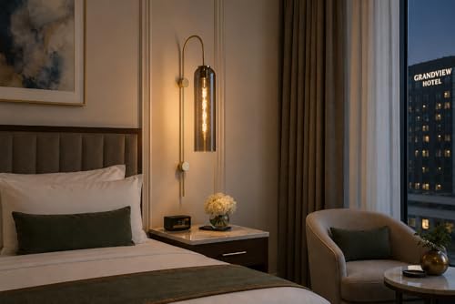 Image of Long Glass Wall Light, Modern Golden Metal Wall Light for Dining Area, Bedroom, Bedside, Living Room, Bar, Restaurants, Cafe, Study Room, Corridor, Shop with 30 cm Long Bulb (Smoke)
