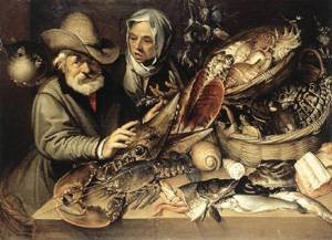 Peinture à l'huile The Fishmongers Shop pour amateurs d'art et de tradition