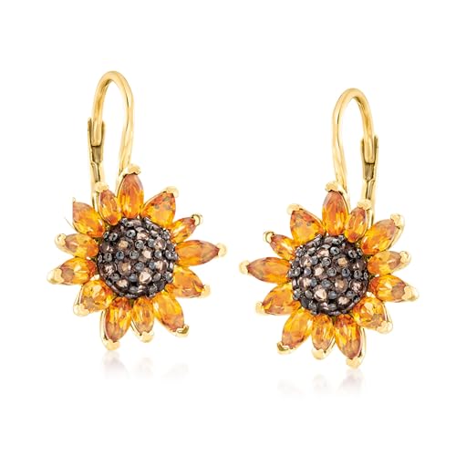 Ross-Simons 3.50 ct. t.w. Citrine and .80 ct. t.w. Smoky Quartz Sunflower Drop Earrings in 18kt Gold Over Sterling4