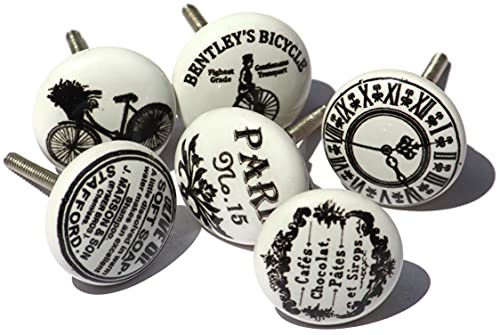 Owlkraft Door Knobs Set Of 6 Vintage Handmade Black And White Flat Ceramic Knobs - Cabinet Knobs - Drawer Knobs - Cabinet Pulls - Door Knobs Handle Knobs (Style 1) #TOP15