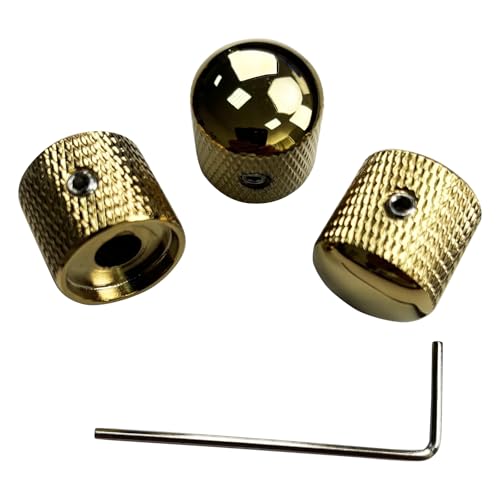 OVSAL Vacuum Gold Electric Bass Guitar Knobs Dome Metal Guitar Knobs with Adjusting Screws Volume Tone for Strat Telecaster Jazz Gibson Les Paul 3PCS