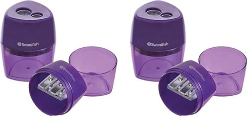 Swordfish Double-Hole Click Pencil Sharpener, 8mm and 10.5mm Compatible, Purple, (Pack of 2)