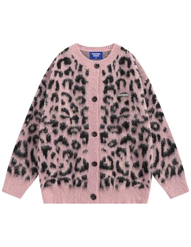 Image of Aelfric Eden Leopard Print Cardigan Sweaters for Women Oversized Cheetah Y2k Crewneck Button Down Long Sleeve Cardigans