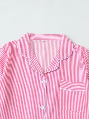 Image of Remidoo Women's Striped Pj Set Short Sleeve 2 Piece Button Up Pajamas Sleepwear Pink Medium