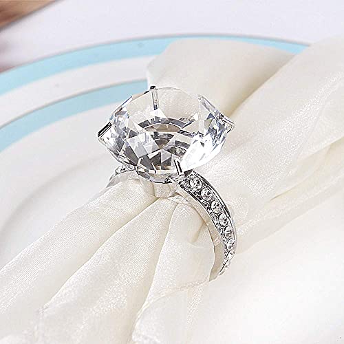 LABJULY Diamond Napkin Rings Set of 10 Sliver Crystal Rhinestone Wedding Napkin Holder Holiday Dinner Decoration Bling Banquet Table Linen Accessory (Ring A Silver, 10)