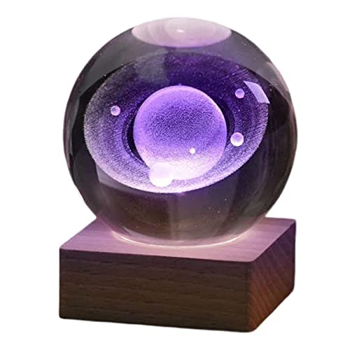 BYYLECL Modelo de sistema solar 3D Luz nocturna, bola de cristal Decorlamp Regalos de cumpleaños de aniversario para novios marido, regalo de astronomía para niños 8cm-Saturno Cover