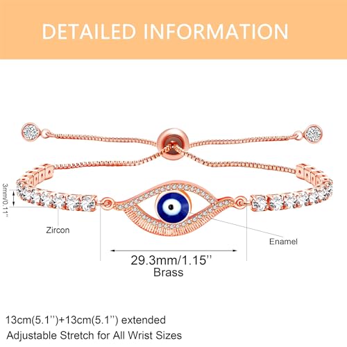 Image of Devil's Eye Charm Bolo Bracelet for Girls and Women Adjustable Sliding Button Tennis Bracelet with Cubic Zirconia Chain, Lucky Protection Bracelet Gift YA4896