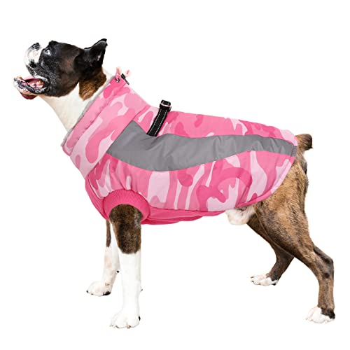 ASENKU Dog Winter Coat with Zipper, Reflective Dog Fleece Jacket Cold Weather Coat, Dog Snow Jacket for Small Medium Large Dogs (Pink, XL)
