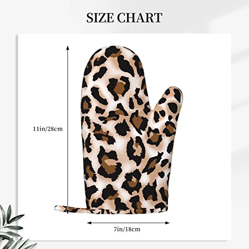 Nelife Leopard Print Oven Mitts And Pot Holders Sets Of 2,Resistant Recycled Infill Silicone Non-Slip Bbq Gloves For Kitchen,Cooking,Baking,Grilling #TOP2