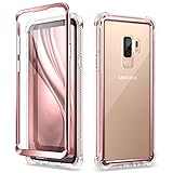 Dexnor Compatible with Samsung Galaxy S9 Plus Case with Screen Protector Electroplated Frame Clear Back Cover Rugged 360 Full Body Protective Shockproof Heavy Duty Bumper for Women -Metallic Pink