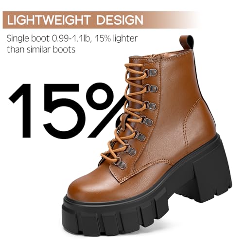 Image of FITORY Women's Combat Boots Lightweight Lace up Side Zipper Ankle Botas High Heel Chunky Platform Lug Sole Booties 2026 Size 6-11