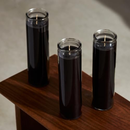 Simply Soson 2x8 inch 7 Day Black Pillar Candles in Glass Set of 3, 90 Hour Burn time, Unscented Prayer Candle, Religious Candle, Candles for Memorials, Emergency Vigil Candles - Thumbnail 5