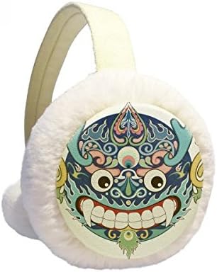 China Chinese Dragon Head Traditional Pattern Winter Ear Warmer Cable Knit Furry Fleece Earmuff Outdoor image 2