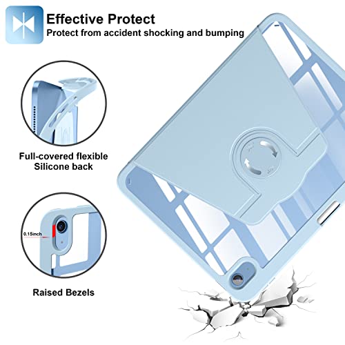 Supveco Ipad 10Th Generation 2022 Case With Pencil Holder - (360 Degree Rotation & Auto Wake/Sleep), Premium Folio Stand Case With Flexible Viewing Angles For Apple Ipad 10.9 Inch 2022-Ice Blue #TOP4