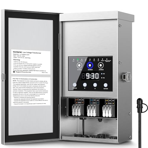 SUNVIE 300W Low Voltage Transformer with 3 Zone Photocell Sensor & Timer