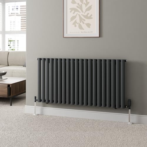 DuraTherm® 600 x 1200mm Anthracite Horizontal Designer Radiator Single Column Oval Tube Modern Central Heating Panel Bathroom Radiators