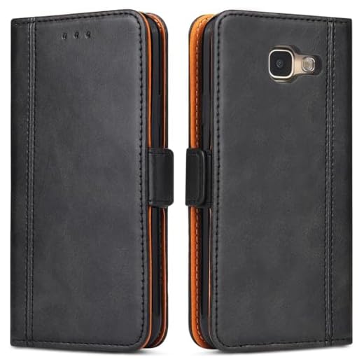ROJIOJIO Handyhülle für Samsung Galaxy A3 2016 Hülle, Leder Handytasche Kartenfach Klappständer Magnetisch Lederhülle für Samsung Galaxy A3 2016 Klapphülle, Schwarz