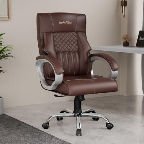 beAAtho Oxford Leatherette Executive Boss Chair | High Back | Metal Base | 3-Year Warranty (Brown)