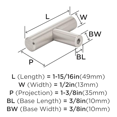 Image of Amerock 10 Pack 1-15 /16 inch Bar Pulls Satin Nickel Drawer Pull | 1-15 /16 Inches (49 mm) Overall Length Durable Carbon Steel Cabinet Hardware