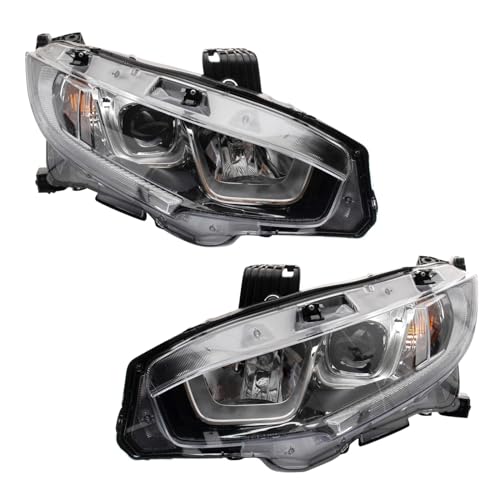 Image of TRQ 2 Piece Headlight Assembly Set Driver & Passenger Side Compatible with Honda Civic 2016-2019 Civic Sedan 2020 HO2502173 HO2503173 33100-TBA-A01 33100TBAA01 33150-TBA-A01 33150TBAA01