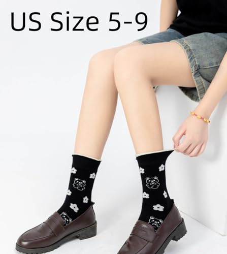 Flower Socks Women 5 Pairs Cute Retro Preppy High Ankle Cotton Sock Stripe Plaid Bow Socks2