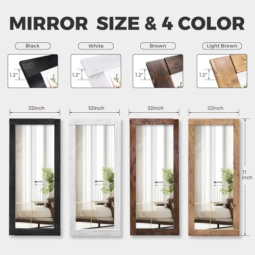 Image of 71x32in Full Length Mirror, Solid Wood Convex Frame, Black